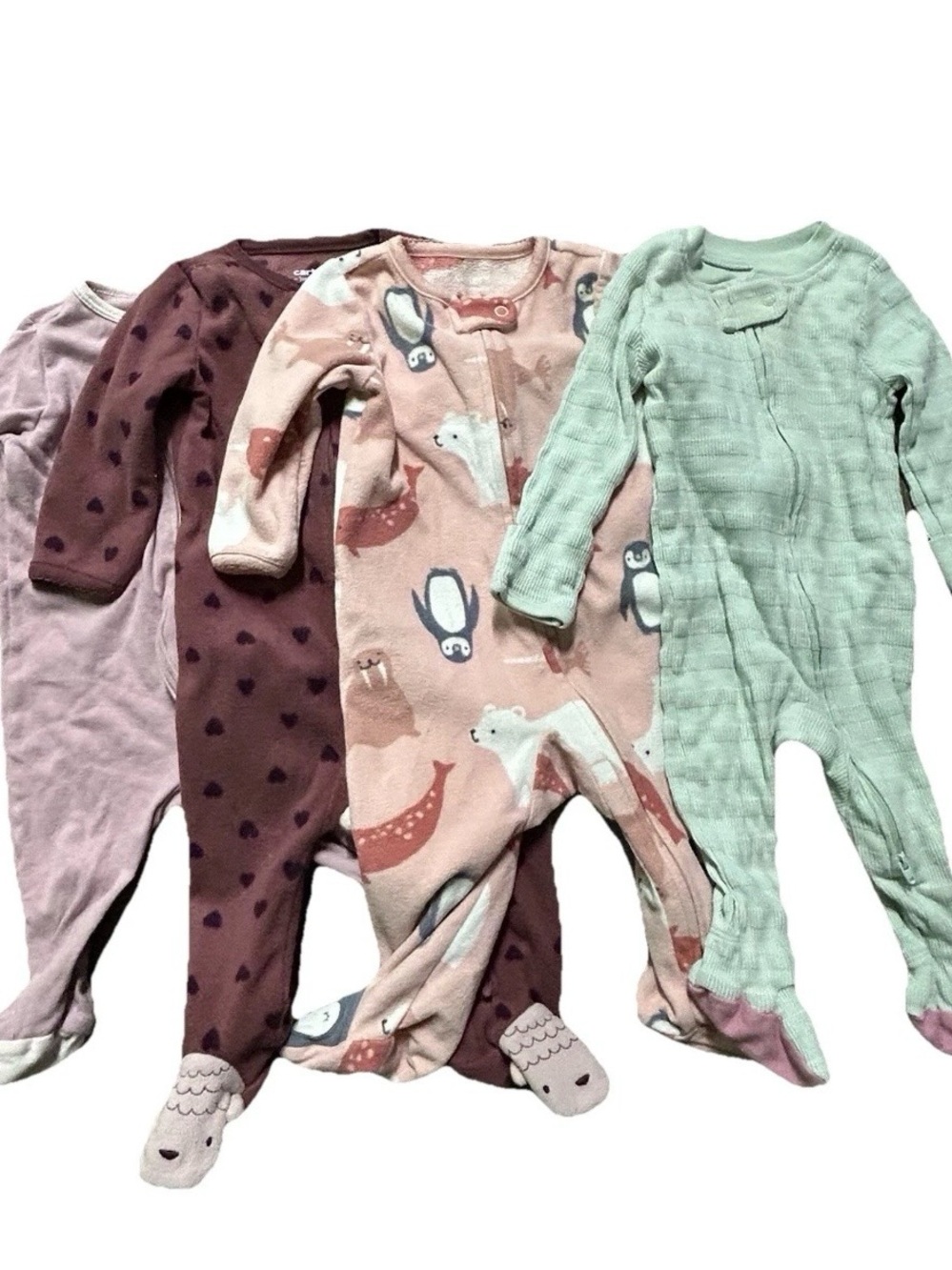 Baby Girl Footie Pajamas Solid Fleece Winter 2 Way Zipper Size 3-6 Months